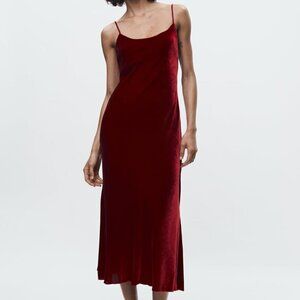 ZARA RED VELVET SLIP DRESS